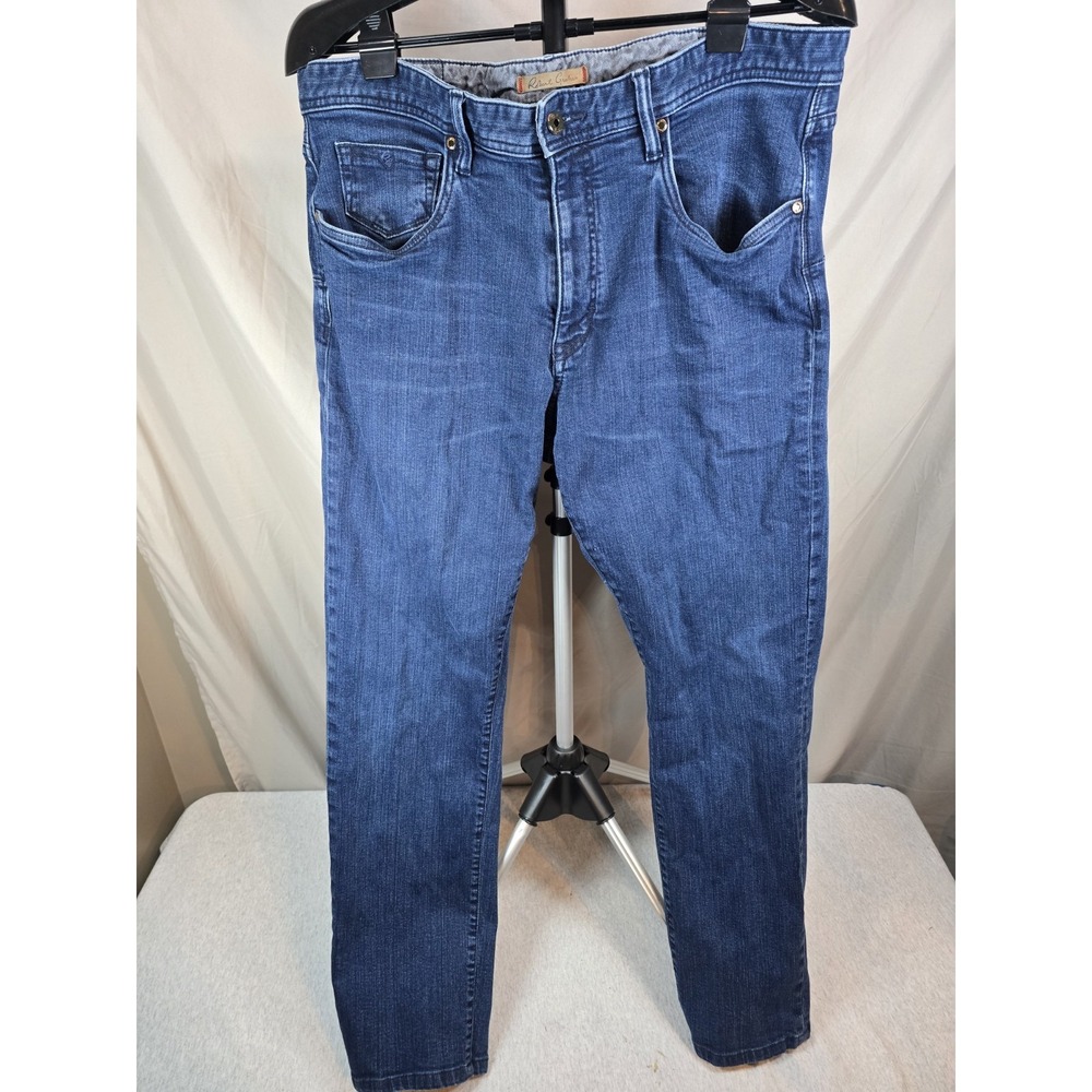 Robert Graham Indigo Denim Straight Leg Creased Jeans Size 38x30 Leather Tag